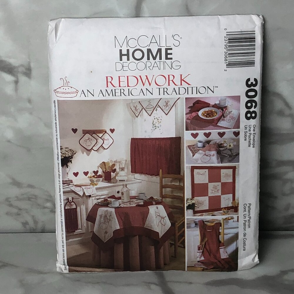 McCall's Pattern 3068 Redwork Apron Wall Quilt Table Cover Home Decorating VTG
